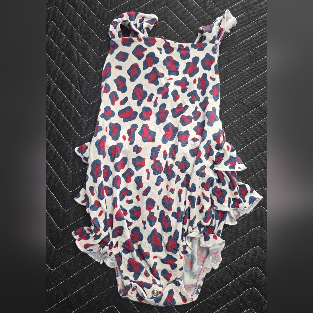Posh Peanut Asymmetrical Skirt with Red and Blue Leopard Print